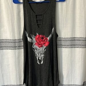 🛍️Floral Cow Skull Tank sz L